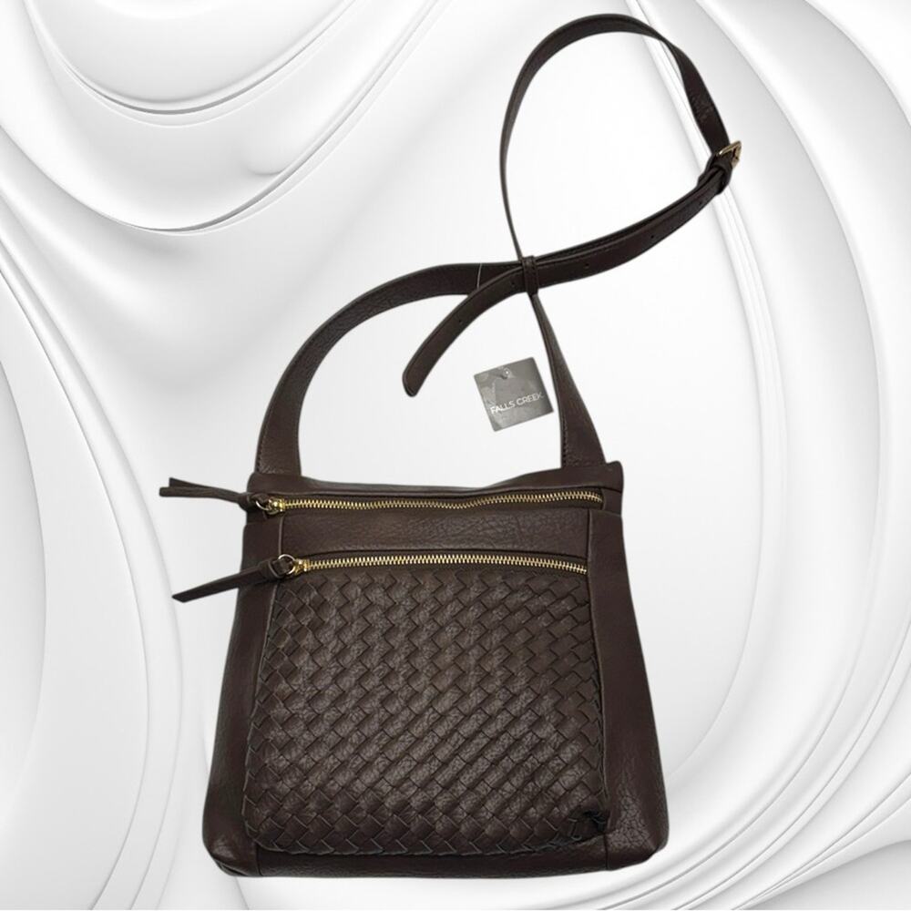 FALLS CREEK Brown WOVEN FRONT POCKET NS CROSSBODY Purse - Picture 2 of 5